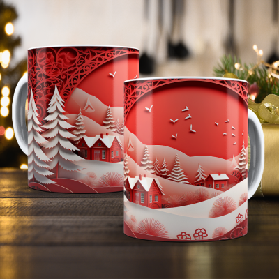 Caneca Natal Vermelho Imagem 3D