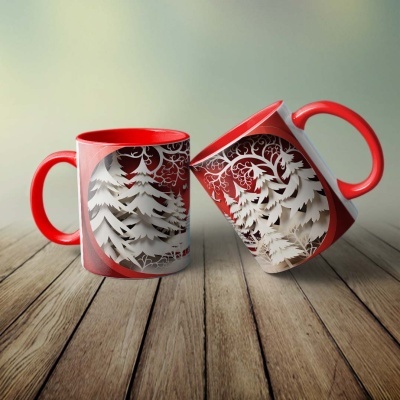 Caneca Natal Vermelho Imagem 3D