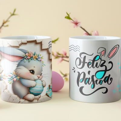 Caneca  Coelhos Páscoa Imagem 3D