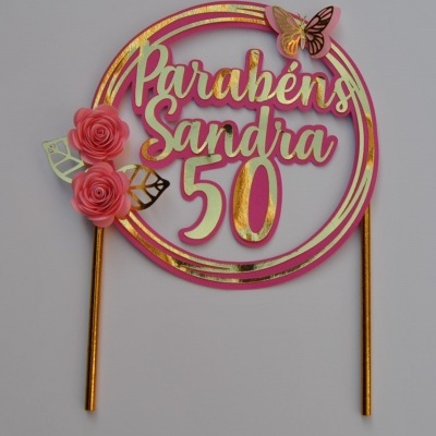 Topo de Bolo Personalizado Rosas