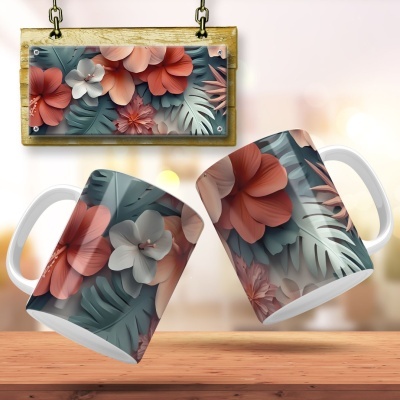 Caneca Floral Imagem  3D