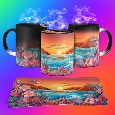 Caneca Praia Imagem 3D
