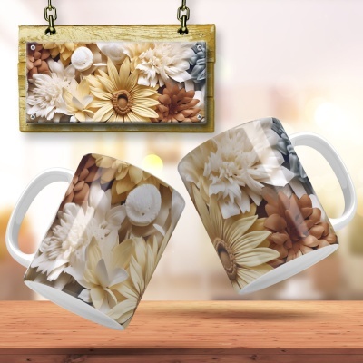 Caneca Floral Imagem  3D