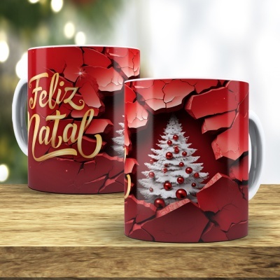 Caneca Feliz Natal Imagem 3D