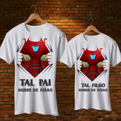 Par T-shirts Tal Pai Tal Filho Super Heróis Par T-shirts Tal Pai Tal Filho Super Heróis