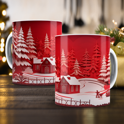 Caneca Natal Vermelho Imagem 3D