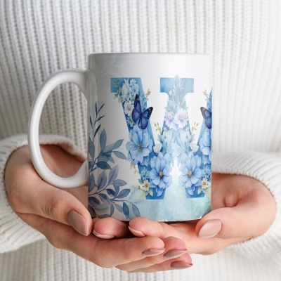 Caneca Alfabeto Floral Azul