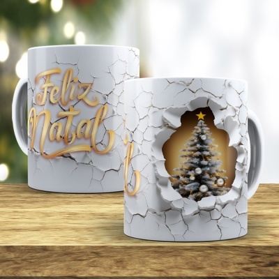 Caneca Feliz Natal Imagem 3D