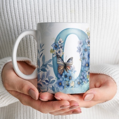 Caneca Alfabeto Floral Azul