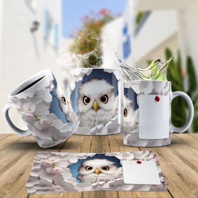 Caneca Coruja Imagem  3D