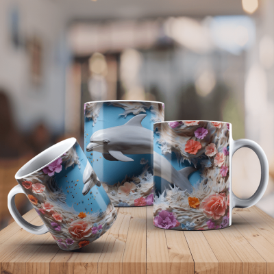 Caneca Golfinhos Imagem  3D