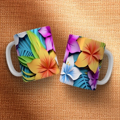 Caneca Floral Imagem  3D