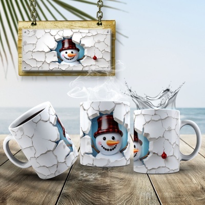 Caneca Natal Boneco de Neve Imagem  3D