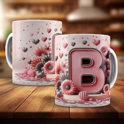 Caneca Alfabeto Floral Rosa