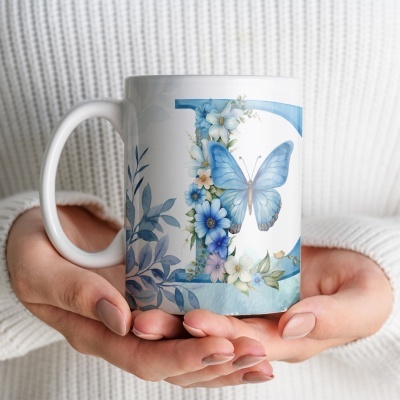 Caneca Alfabeto Floral Azul
