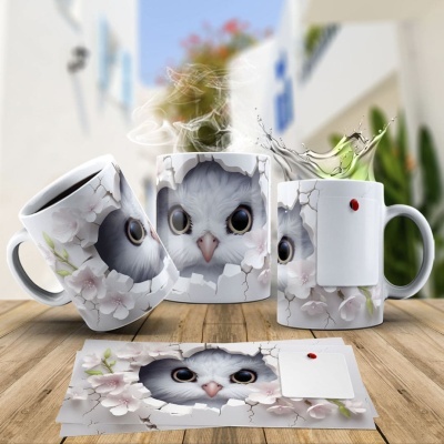 Caneca Coruja Imagem  3D