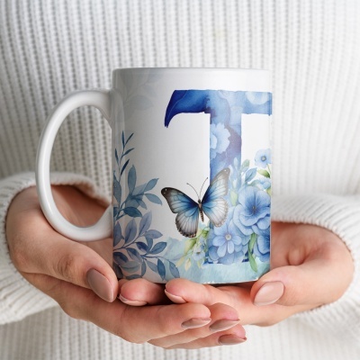 Caneca Alfabeto Floral Azul
