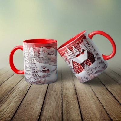 Caneca Natal Vermelho Imagem 3D