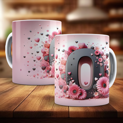 Caneca Alfabeto Floral Rosa