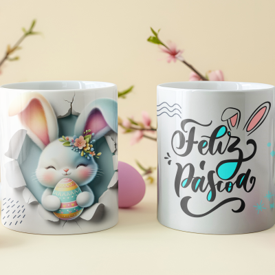 Caneca  Coelhos Páscoa Imagem 3D