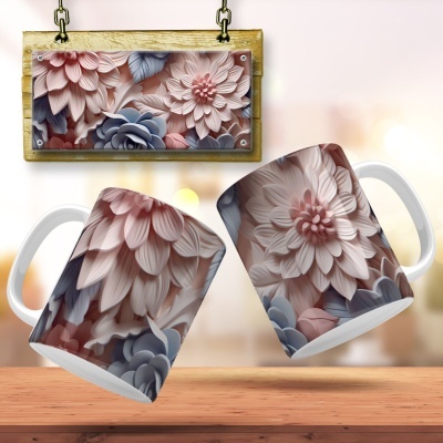 Caneca Floral Imagem  3D