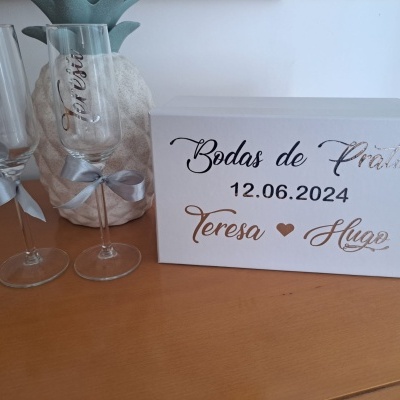 Par de Copo Flute personalizado Bodas de Prata