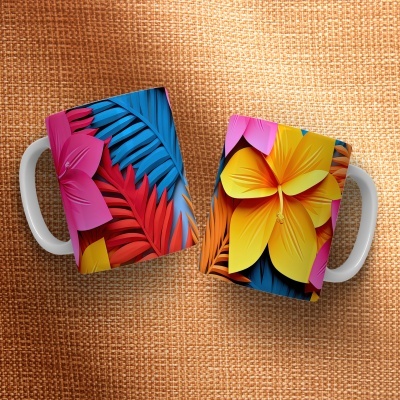 Caneca Floral Imagem  3D