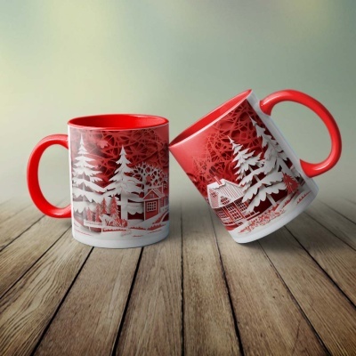 Caneca Natal Vermelho Imagem 3D