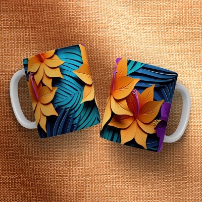Caneca Floral Imagem  3D