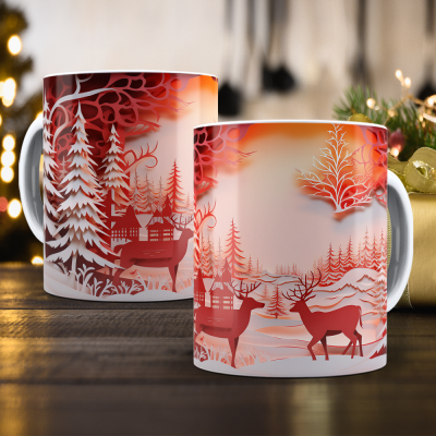 Caneca Natal Vermelho Imagem 3D