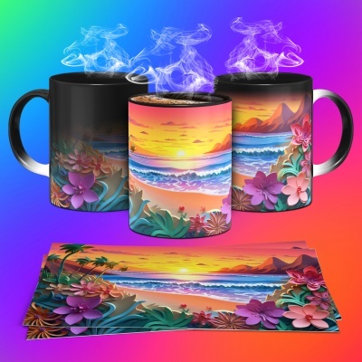 Caneca Praia Imagem 3D