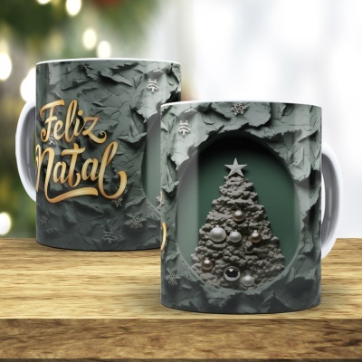 Caneca Feliz Natal Imagem 3D
