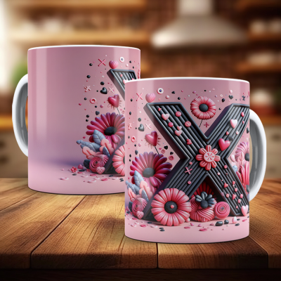 Caneca Alfabeto Floral Rosa