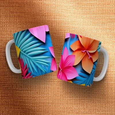 Caneca Floral Imagem  3D