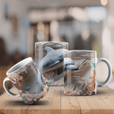 Caneca Golfinhos Imagem  3D