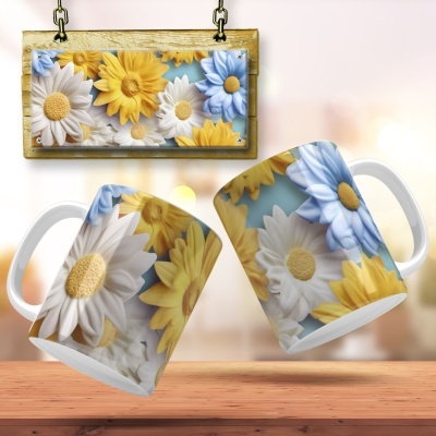 Caneca Floral Imagem  3D
