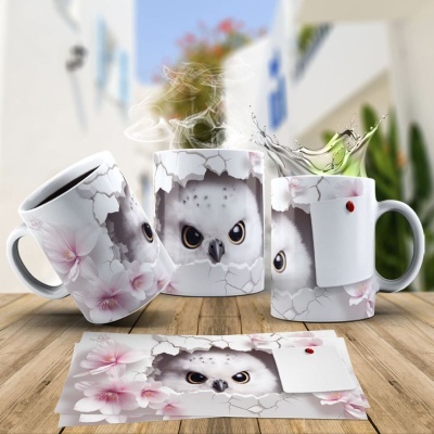 Caneca Coruja Imagem  3D