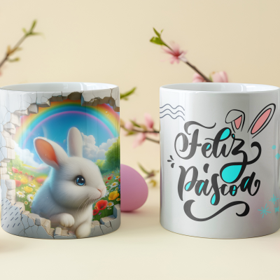 Caneca  Coelhos Páscoa Imagem 3D