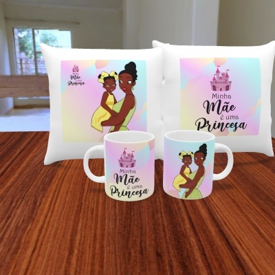 Pack Caneca e Capa de Almofada Mãe Princesa - 11 Imagens