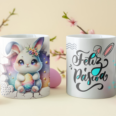 Caneca  Coelhos Páscoa Imagem 3D