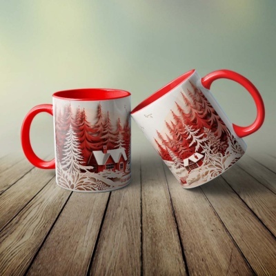 Caneca Natal Vermelho Imagem 3D