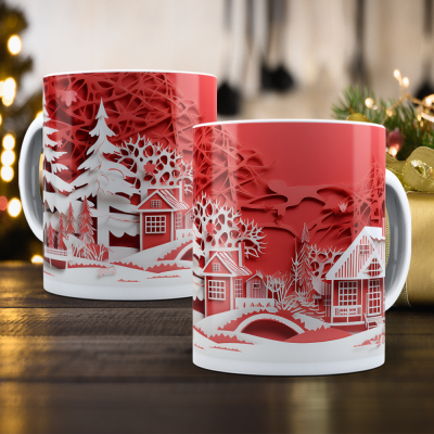 Caneca Natal Vermelho Imagem 3D