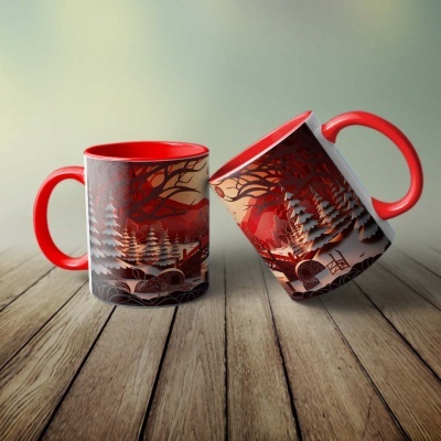 Caneca Natal Vermelho Imagem 3D