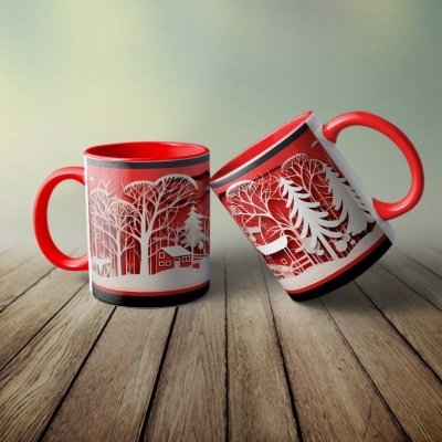 Caneca Natal Vermelho Imagem 3D