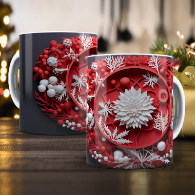Caneca Natal Vermelho Imagem 3D