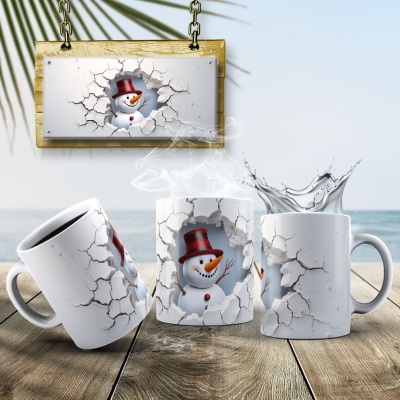 Caneca Natal Boneco de Neve Imagem  3D