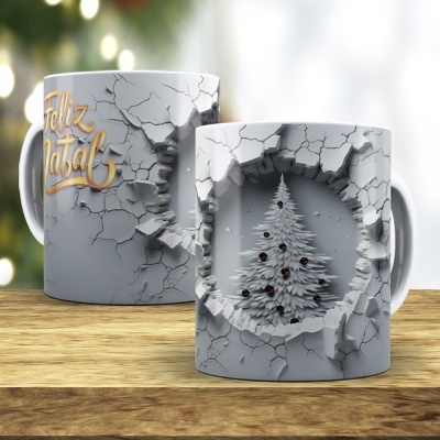 Caneca Feliz Natal Imagem 3D