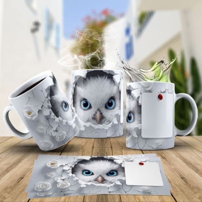 Caneca Coruja Imagem  3D