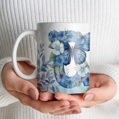 Caneca Alfabeto Floral Azul