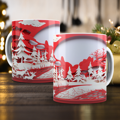 Caneca Natal Vermelho Imagem 3D
